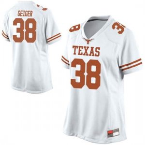 Texas Longhorns Women's #38 Jack Geiger Replica White College Football Jersey LBY70P8N