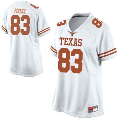 Texas Longhorns Women's #83 Michael David Poujol Game White College Football Jersey WOY43P1U