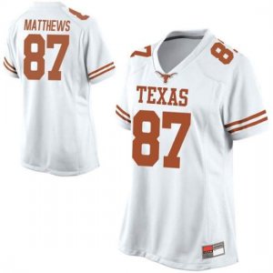 Texas Longhorns Women's #87 Joshua Matthews Replica White College Football Jersey VVT28P1X