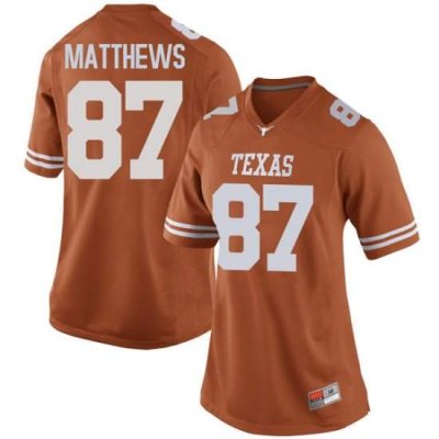 Texas Longhorns Women's #87 Joshua Matthews Replica Orange College Football Jersey RCC34P1H