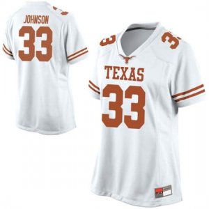 Texas Longhorns Women's #33 Gary Johnson Game White College Football Jersey IVQ25P5X