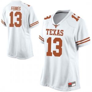 Texas Longhorns Women's #13 Jase Febres Replica White College Football Jersey FUZ75P6Z