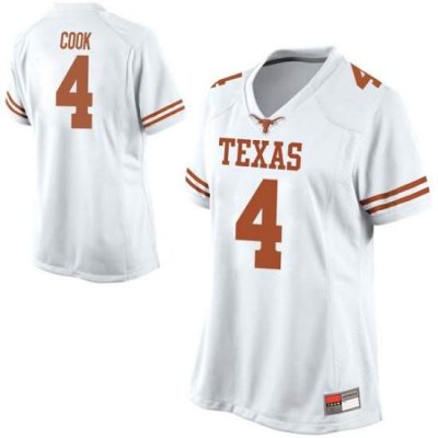 Texas Longhorns Women's #4 Anthony Cook Game White College Football Jersey DQJ00P1X