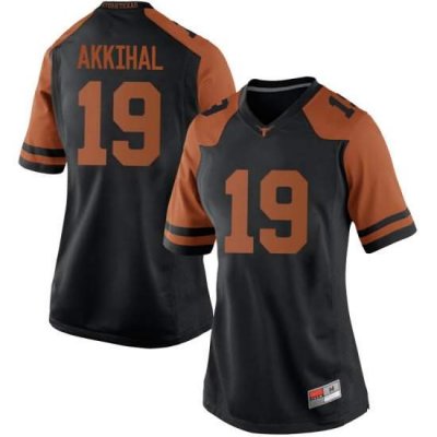 Texas Longhorns Women's #19 Kartik Akkihal Replica Black College Football Jersey VLI37P7W